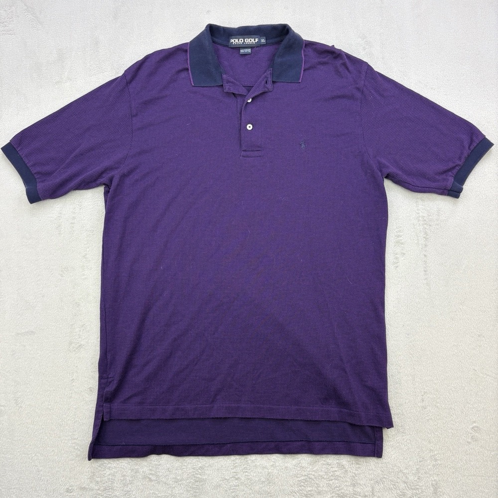 Vintage Polo Golf Ralph Lauren Polo Mens XL Purple Pony Cuffed Houndstooth Y2K